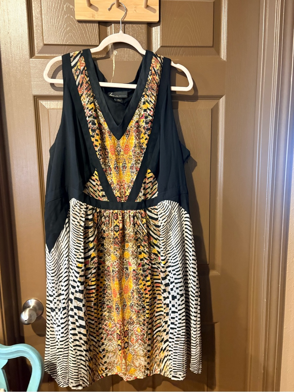 Lane Bryant Black Mini Dress with Yellow and White Mixed Print